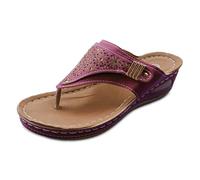 Sandalias de verano para mujer, sandalias elegantes con diamantes de imitación para el día a día, perfectas para trajes casuales y jeans, con cuña de 6 cm, Vino, 43 EU