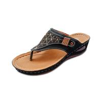 Sandalias de verano para mujer, sandalias elegantes con diamantes de imitación para el día a día, perfectas para trajes casuales y jeans, con cuña de 6 cm, Negro , 43 EU