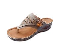 Sandalias de verano para mujer, sandalias elegantes con diamantes de imitación para el día a día, perfectas para trajes casuales y jeans, con cuña de 6 cm, gris, 43 EU