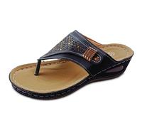 Sandalias de verano para mujer, sandalias elegantes con diamantes de imitación para el día a día, perfectas para trajes casuales y jeans, con cuña de 6 cm, marine, 43 EU