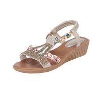 Sandalias de verano para mujer, sandalias planas para mujer, elegantes, bohemias, informales, antiguas y ligeras, sandalias romanas con decoración floral, para fiesta de noche, zapatos de novia