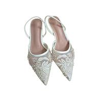 Sandalias de Verano para Mujer, Tacones Altos Malla Brillante Diamantes imitación Calzado Elegante Tiras en la Parte Posterior Zapatos Fiesta sin Cordones para Novia y Boda,Blanca,37 EU
