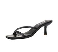 Sandalias de verano para mujer, talla 4, zapatos de verano para mujer, tacón medio del Reino Unido, correa de color sólido, casuales, Black, 38 EU