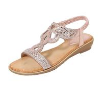 Sandalias de verano para mujer, talla grande, con diamantes de imitación, zapatos romanos, cómodos, zapatos de playa para vacaciones, uso diario casual y actividades al aire libre de verano, Pink