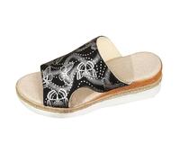 Sandalias de verano para mujer, talla grande, con puntera abierta, con estampado de moda, parte inferior gruesa, zapatos de plataforma femenina, zapatos de tacón para mujer, Black, 39.5 EU