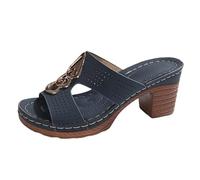 Sandalias de verano para mujer, zapatillas ortopédicas, ergonómicas y antideslizantes, cómodas, ligeras, sandalias planas elegantes, marine, 40 EU Ancho
