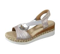 Sandalias de verano para mujer, zapatos de verano, bloqueo de color, círculo metálico, ropa de abrigo, tallas grandes, juego de pies y sandalias de tacón oblicuo, gris, 38 EU