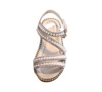 Sandalias de verano para niñas, edición coreana, zapatos de princesa con punta abierta de perla, zapatos de rendimiento para niñas pequeñas, medianas y grandes, talla 12, Silver, 13.5 UK X-Narrow