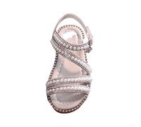 Sandalias de verano para niñas, edición coreana, zapatos de princesa con punta abierta de perla, zapatos de rendimiento para niñas pequeñas, medianas y grandes, talla 12, Pink, 11 UK Child X-Narrow