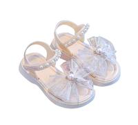 Sandalias de verano para niñas, sandalias de princesa con puntera abierta, zapatos planos con bonito lazo de perla, para niños grandes, sandalias de vestir de ajuste ancho, sandalias de vestir