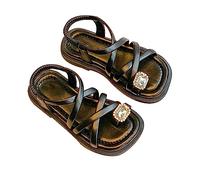 Sandalias de verano para niños con diseño de tiras abiertas y sin tacones, sandalias de verano para niños pequeños, sandalias de bicicleta para mujer, Negro , 29 EU