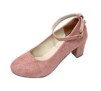 Sandalias de vestir de color marrón, puntera redonda, tacón grueso, hebilla de ante de corte poco profundo, sandalias retro de un solo zapato, Pink, 37.5 EU