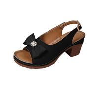 Sandalias de Vestir Mujer Sandalias Negras Tacon Gruesas de Verano Para Mujer,Con Flores,Tacón,Informales,Punta Abierta,Para Playa Fascitis Plantar (Black,39)