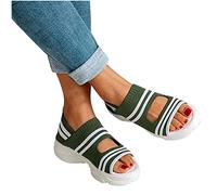Sandalias de Vestir para Mujer Comfortable Sandals Ladies Womens Mid Wedge Heel Slip On Summer Walking Sandals Mules Shoes,Verde,US4.5/EU35