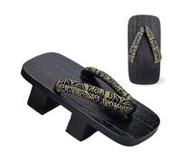 Sandalias de zuecos de madera para hombre,Geta de madera japonesa Zapatillas,zapatillas Geta Tradicionales Japonesas, Zuecos de madera Geta Ancha Amplia Sole Zapatillas (Size:27CM,Color:Negro+A)