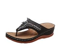 Sandalias Deportivas De Verano Novedades 2024 Chanclas Con Pedrería For Mujer Sandals De Dedos Con Plataforma Sandalias Ortopédicas Con Tacón De Cuña Vintage Zapatos De Playa De Ocio ( Color : Black ,