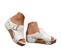 Sandalias Deportivas Mujer Sandalias tipo mule de cuña de corcho para mujer, sencillas, cuero, con punta abierta y color, cómodas y casuales para exteriores.