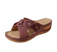 Sandalias deportivas para mujer, zapatos ortopédicos de verano para fascitis plantar, sandalias de cuero transpirable, puntera abierta, sandalias de cuña cómodas con soporte de arco, Red, 38/36 EU