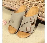 Sandalias Deslizantes Ajustables con Hebilla para Hombres - Parte Superior Beige Casual con Marrón, Antideslizantes y Duraderas para Uso Interior/Exterior. Adecuadas para Hombres como para Mujeres