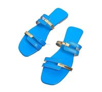 Sandalias Deslizantes Doble Correa Decoración Metal Mujer Mules Planas Punta Abierta Zapatillas Elegantes Antideslizantes Slides de Verano Moda Talla Grande Zapatos Casuales