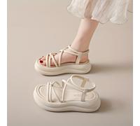 Sandalias elásticas nuevas para mujer 2025, sandalias de moda de Japón y Corea del Sur de gruesa de color liso para ocio y exteriores, calzado de mujer