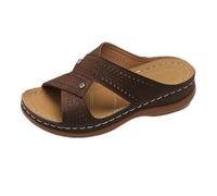 Sandalias Elegantes Chanclas de Dedo Mujer Pantuflas de Verano Para Mujer Con Tiras Gruesas Color Liso Punta Abierta Y Tacón Bajo Sandalias Negras Cuña Chanclas Cool (Coffee 39)
