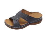 Sandalias Elegantes Chanclas de Dedo Mujer Pantuflas de Verano Para Mujer Con Tiras Gruesas Color Liso Punta Abierta Y Tacón Bajo Sandalias Negras Cuña Chanclas Cool (Blue 42)