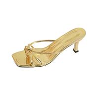 Sandalias Elegantes con Tiras estrechas y tacón para Uso Diario Sandalias Ligeras sin Cordones con y diseño de Punta Cuadrada (Gold 42)