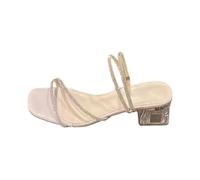 Sandalias elegantes de estilo francés para mujer, planas, de cristal, con ambiente y versátiles para vacaciones en la playa, beige, 37.5 EU