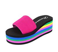 Sandalias Elegantes Mujer Chanclas de Piscina Plataforma Femenina Beach Heel Shoes Fashion Slippers Alta Sandalia Femenina Sandalias Mujer Verano Negro Chanclas de Goma (Hot Pink 38)