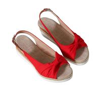 Sandalias elegantes planas para mujer, sandalias anchas de plataforma en H, transpirables, antideslizantes, sandalias de verano, sandalias abiertas con hebilla, rojo, 37 EU
