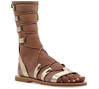 Sandalias Emmanuela en piel estilo griego antiguo, sandalias gladiadoras planas con puntera abierta, zapatos de verano para mujer hechos a mano, Dorado, 40 EU