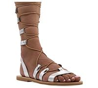 Sandalias Emmanuela en piel estilo griego antiguo, sandalias gladiadoras planas con puntera abierta, zapatos de verano para mujer hechos a mano, Plateado, 38 EU