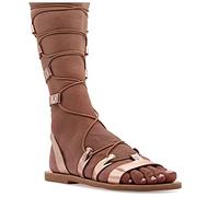Sandalias Emmanuela en piel estilo griego antiguo, sandalias gladiadoras planas con puntera abierta, zapatos de verano para mujer hechos a mano, Oro rosa, 36 EU