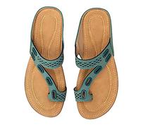 Sandalias entretejidas para mujer, con abertura geométrica, para verano, planas, informales, cómodas, para la playa y caminatas, Green, 39 EU