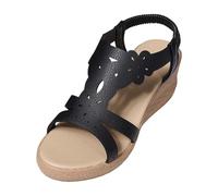 Sandalias femeninas alta cuña estilo tendencia europea estadounidense veraniego vacacional ideal playa ciudad comodidad diseño moderno colección esencial para uso diario (Black, 41)