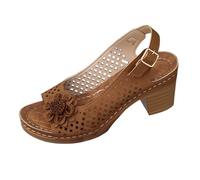 Sandalias florales para mujer del Reino Unido con tacón medio de bloque para mujer, sandalias de meter con corte lateral inteligente, sandalias para caminar con correa de hebilla, sandalias ligeras de