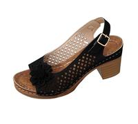 Sandalias florales para mujer del Reino Unido con tacón medio de bloque para mujer, sandalias de meter con corte lateral inteligente, sandalias para caminar con correa de hebilla, sandalias ligeras de
