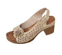 Sandalias florales para mujer del Reino Unido con tacón medio de bloque para mujer, sandalias de meter con corte lateral inteligente, sandalias para caminar con correa de hebilla, sandalias ligeras de