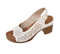 Sandalias florales para mujer del Reino Unido con tacón medio de bloque para mujer, sandalias de meter con corte lateral inteligente, sandalias para caminar con correa de hebilla, sandalias ligeras de