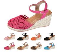 Sandalias Frente Cerrado Mujer Tacón Cuña Sandalias de Mujer Sandalias de Verano Transpirables Sandalias para Mujer con Correa Ajustable Sandalias de Pescado Zapatos Ortopédicos, Rosa intenso., 37 EU
