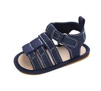 Sandalias genéricas cuero verano niños bebé niño zapatos niños y niñas sandalias fondo plano luz punta abierta gancho hebilla color sólido estilo romano pequeña caja en lote, azul, 20 EU