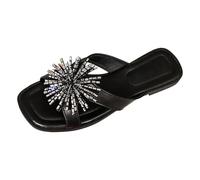 Sandalias genéricas de tacón bajo con brillantes brillantes para mujer, sandalias planas elegantes con punta abierta para playa, vacaciones casuales, chanclas de verano, flores, mujeres, estilo