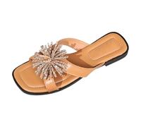 Sandalias genéricas de tacón bajo con brillantes brillantes para mujer, sandalias planas elegantes con punta abierta para playa, vacaciones casuales, chanclas de verano, flores, mujeres, estilo