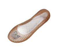 Sandalias genéricas para mujer bailarinas Slip On Jalea Cuñas Punta Cerrada Corte Bajo Empeine Texturado Brillante Suela Cuña de Línea Borrada Estilo Casual Chic para Ciudad Salida y Ocio, 01 oro, 36