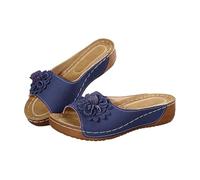 Sandalias genéricas para mujer cómodas y elegantes - Sandalia para mujer, zapatos casuales con flor desnuda chic mulas punta abierta, zapatos de playa desnudos, pies, gran tamaño, mula, azul, 37 EU