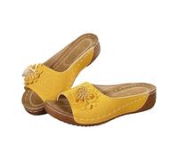 Sandalias genéricas para mujer cómodas y elegantes - Sandalia para mujer, zapatos casuales con flor desnuda chic mulas punta abierta, zapatos de playa desnudos, pies, gran tamaño, mula, amarillo, 37