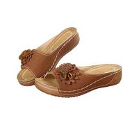 Sandalias genéricas para mujer cómodas y elegantes - Sandalia para mujer, zapatos casuales con flor desnuda chic mulas punta abierta, zapatos de playa desnudos, pies, gran tamaño, mula, marrón, 40 EU