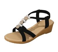 Sandalias genéricas para mujer cómodas, zapatillas para mujer de verano cómodas, sandalia bohemia con brida elástica, zapatillas de punta de pescado estilo romano, mula casual verano versátil, Negro