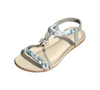 Sandalias genéricas para mujer de cuña 2025 sandalias planas de playa bohemio para mujer verano chanclas boda primavera falt tendencia flor vestida mujeres cómodo moda zapato cuña, azul celeste, 39 EU